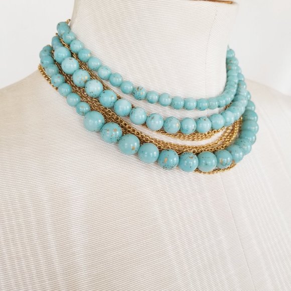 Vintage 3 Tier Turquoise (Howlite) Choker Necklace 11" - Picture 3 of 12